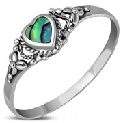 Ethnic Heart Abalone Sea Shell Silver Ring, r484